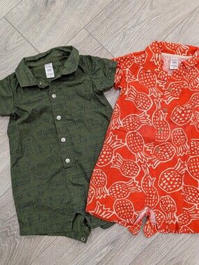 Carter's Romper Bundle Orange Pineapple And Green Cars